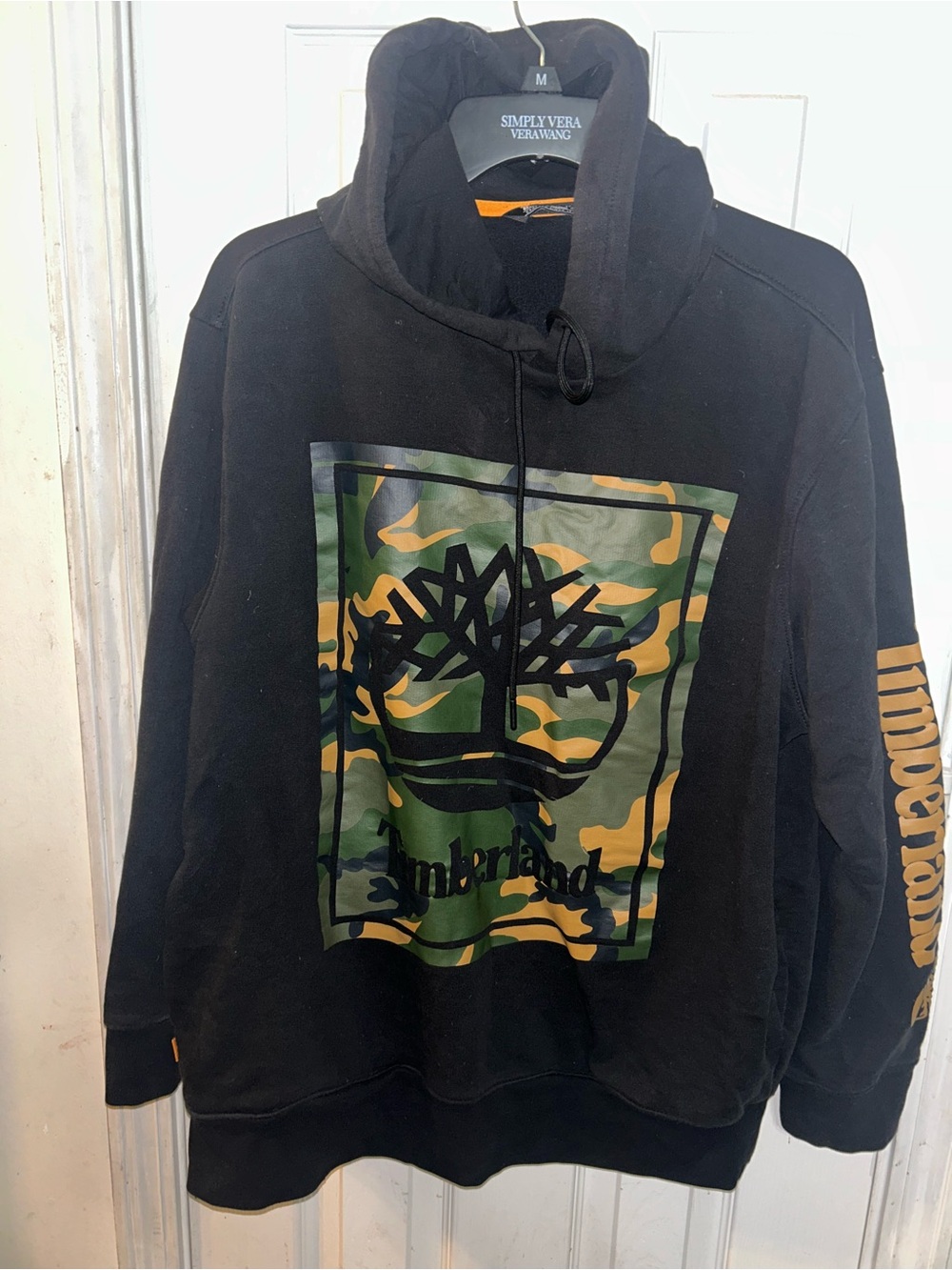 Timberland Black Hoodie with Green and Tan Camo Logo